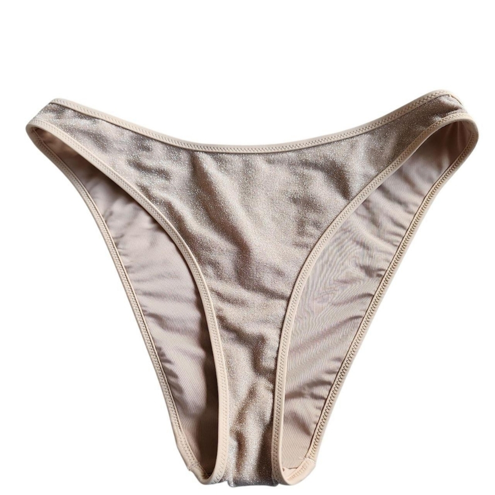Aerie Tan and Silver Shimmer Cheekiest Swim Bottom
